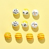 10Pcs 4 Styles Printed Natural Wood European Beads WOOD-FS0001-16-1