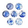Blue and White Floral Printed Glass Cabochons GGLA-A002-14mm-XX-1