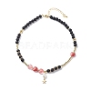 Natural Lava Rock & Gemstone Heart Beaded Necklace NJEW-JN03996-2