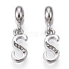 Platinum Rack Plating Alloy Rhinestone European Dangle Charms PALLOY-T048-36P-S-1