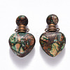 Heart Assembled Natural Bronzite and Synthetic Imperial Jasper Openable Perfume Bottle Pendants G-R484-01C-2