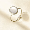 304 Stainless Steel with Natural Shell Cuff Open Rings for Women IP2292-1-1
