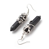 Natural Obsidian Bullet with Flower Dangle Earrings EJEW-G300-02P-06-3