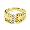 Brass with Cubic Zirconia Open Cuff Ring RJEW-B051-25G-2