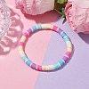 Rainbow Color Disc Handmade Polymer Clay Beaded Stretch Bracelets for Women BJEW-JB10351-02-2