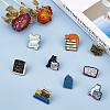 HOBBIESAY 9Pcs 9 Style Cat & Book & Word Enamel Pins JEWB-HY0001-15-4