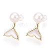 Whale Tail Natural White Shell & Pearl Stud Earrings PEAR-N020-06O-3