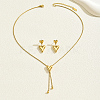 Sweet and Simple 201 Stainless Steel Heart Tassel Stud Earrings & Necklaces Set for Women EJ7179-5