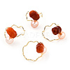 Natural Pearl with Jade Flower Open Cuff Ring RJEW-T026-02G-6
