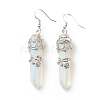 Opalite Bullet with Flower Dangle Earrings EJEW-G300-02P-04-2