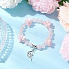 Natural Rose Quartz Round Beaded Charm Bracelets BJEW-TA00615-03-1