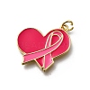October Breast Cancer Pink Awareness Ribbon Brass Enamel Pendants KK-G525-10G-05-1