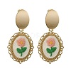 304 Stainless Steel & Cloth Embroidery Stud Dangle Earrings EJEW-JE07298-02-3