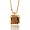 304 Stainless Steel Pave Natural Tiger Eye Square Pendant Necklaces FS-WG8D101-06-1