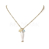 Brass Enamel Evil Eye & 304 Stainless Steel Fish Charms 304 Stainless Steel Chains Necklaces for Women NJEW-JN06382-02-4