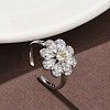 Flower Brass Micro Pave Cubic Zirconia Cuff Rings for Women RJEW-A069-01B-P-1