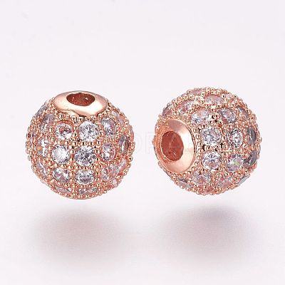 Brass Micro Pave Cubic Zirconia Beads ZIRC-G092-24RG-05-1