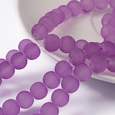 Baking Paint Blue Violet Frosted Round Transparent Glass Bead Strands X-GLAA-S031-8mm-32-1