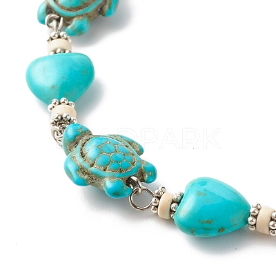 Heart & Tortoise Synthetic Turquoise Beaded Anklet AJEW-AN00459-02-1