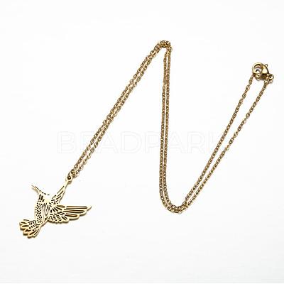 201 Stainless Steel Laser Cut Bird Pendant Necklaces for Women FS-WG55B1A-01-1