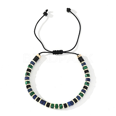 Ethnic Style Natural Mixed Gemstone Column Beads Braided Bead Bracelets for Men Women BR3776-3-1