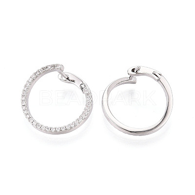 Brass Micro Pave Clear Cubic Zirconia Ring Hoop Earrings X-EJEW-T048-38P-1