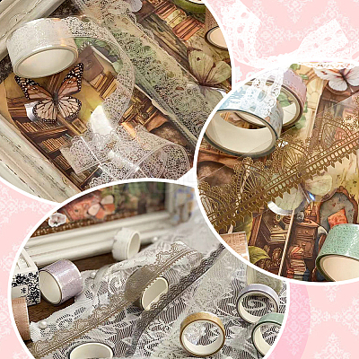 1Bag Lace Patterns PET Floral Decorative Tape Set AJEW-SP0002-74B-1