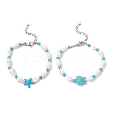 2Pcs 2 Styles Shell Beaded Bracelets BJEW-TA00586-01-1