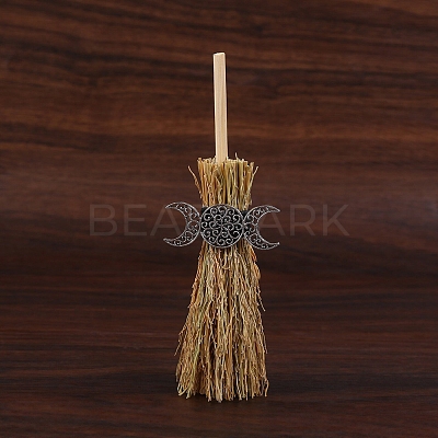 Mini Witch Wiccan Altar Broom with Alloy Charms PW-WGDD577-03-1