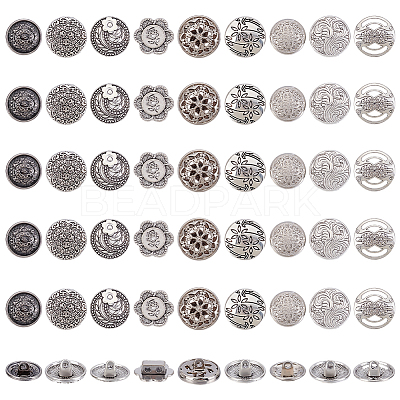 54Pcs 9 Styles Zinc Alloy Shank Buttons BUTT-PH0001-61-1