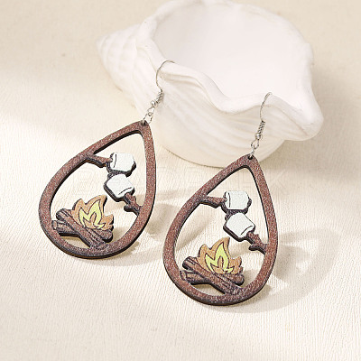 Wood Dangle Earrings for Women WG26A13-06-1
