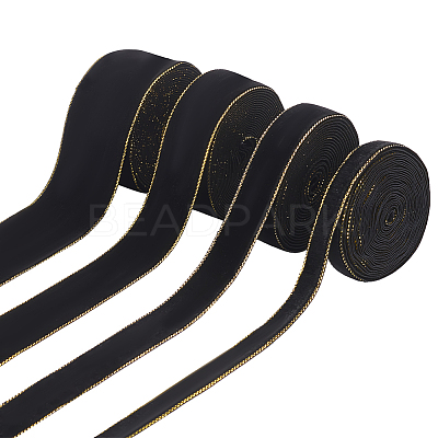 4 Rolls 4 Styles Single Face Velvet Gold Edged Ribbon for Bowknot Making OCOR-PH0002-93-1
