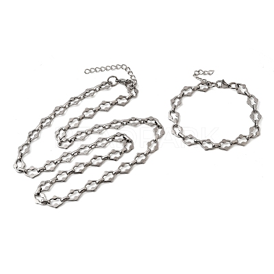 304 Stainless Steel Link Chain Bracelet & Necklace Jewelry Sets SJEW-L199-20P-1