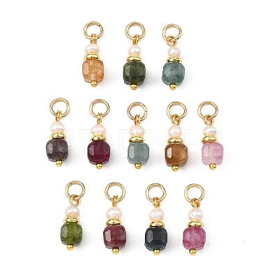 Natural Multicolor Tourmaline and Pearl Beaded Pendants PALLOY-JF05777-1