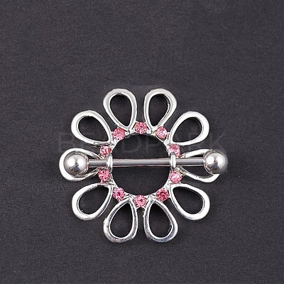 316L Surgical Stainless Steel Rose Rhinestone Nipple Rings FS-WGB766E-11-1