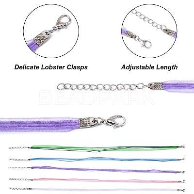 50Pcs 5 Colors Waxed Cord and Organza Ribbon Necklace Making NCOR-YW0001-02-1