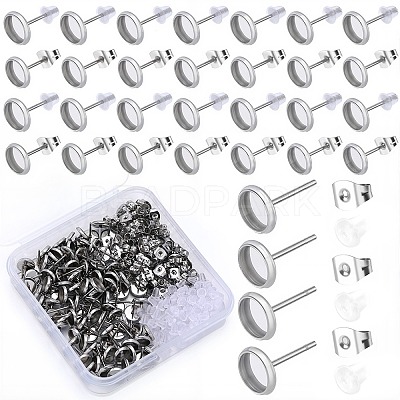 100Pcs Flat Round Stainless Steel Stud Earring Settings STAS-SP0001-61A-P-1