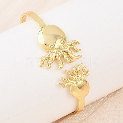 Marine Organism Brass Cuff Bangles for Women BJEW-D368-03I-G-1