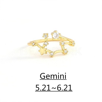 Twelve Constellation Brass Micro Pave Clear Cubic Zirconia Cuff Rings FS-WG8E359-01-1