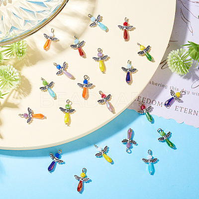 21Pcs Angel Glass Pendants PALLOY-TAC0129-1
