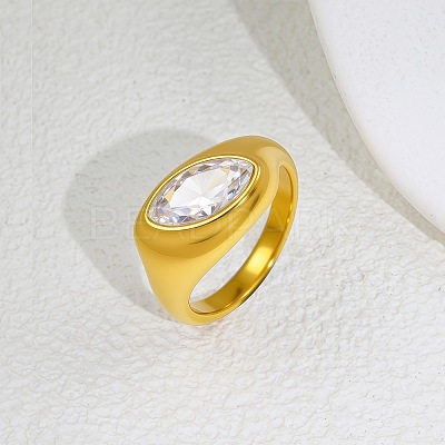 304 Stainless Steel Pave Single Clear Cubic Zirconia Finger Rings WG09684-01-1