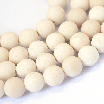 Frosted Natural Fossil Round Bead Strands G-E334-12mm-22-1