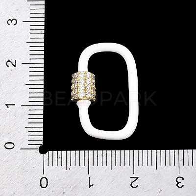 Oval Brass Micro Pave Clear Cubic Zirconia Screw Carabiner Clasps KK-B167-01B-01G-1