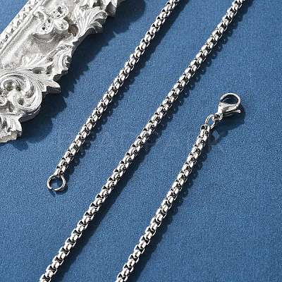 Tarnish Resistant 304 Stainless Steel Venetian Chain Box Chain Necklace Making STAS-A028-N031P-A-1