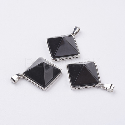 Natural Dyed & Heated Black Agate Pendants G-E442-02R-1