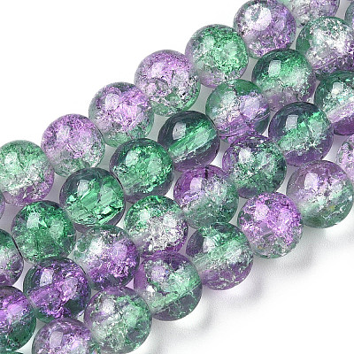 Two-Tone Crackle Baking Paint Transparent Glass Beads Strands CCG-T004-8mm-02-1
