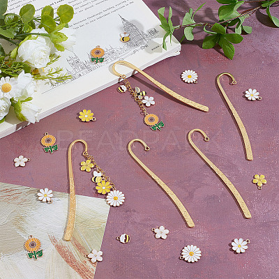 DIY Flower Bees Alloy Enamel Pendants Boolmarks Making Kits DIY-NB0013-97-1