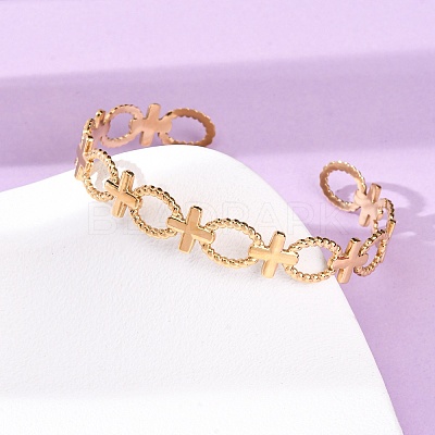 304 Stainless Steel Cuff Bangles for Women BJEW-G749-02G-1