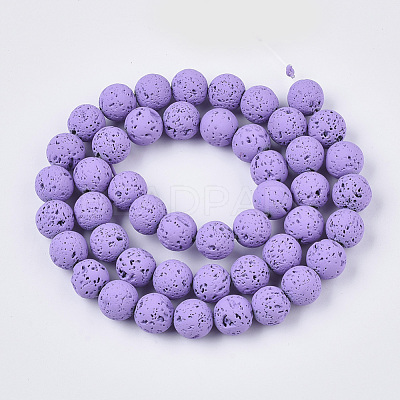 Spray Painted Natural Lava Rock Beads Strands G-N0324-D-06-1