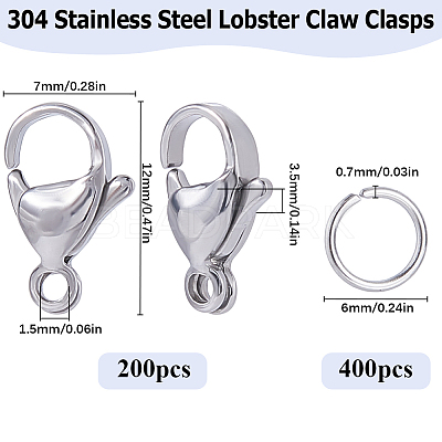 304 Stainless Steel Lobster Claw Clasps STAS-SP0001-74B-1